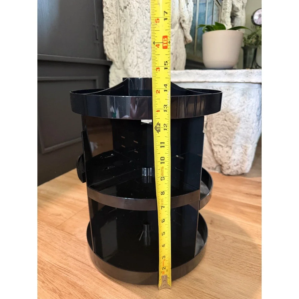 Rotating Makeup Organizer 360 Degree Spinning Black Acrylic Vanity Storage Tower